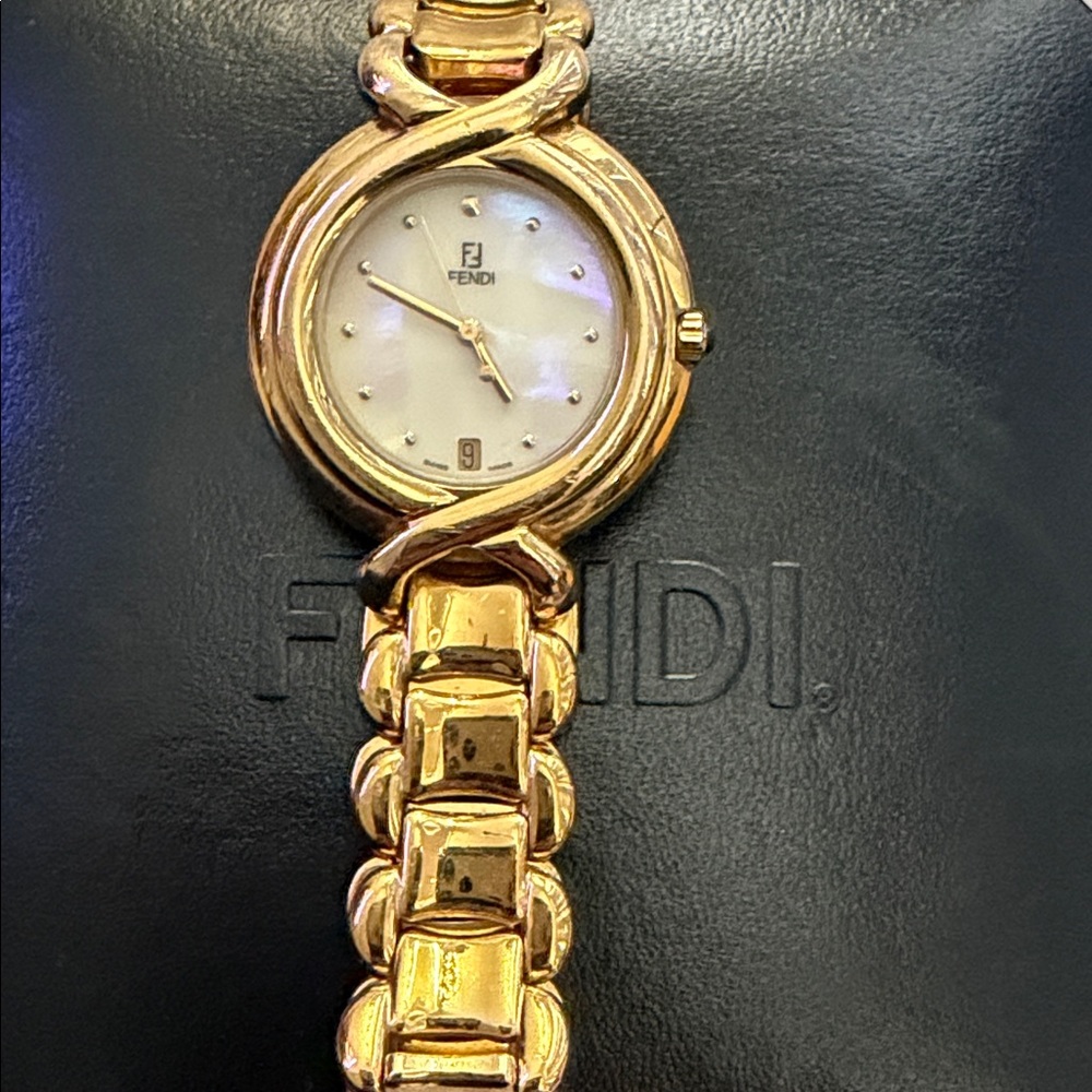 Fendi Gold Bracelet Watch with White Dial